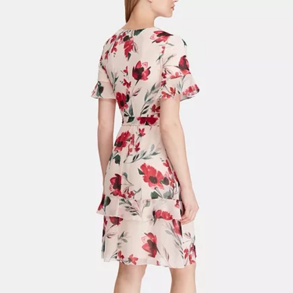 NWT Lauren Ralph Lauren Floral Print Georgette Dress Pink Rose SZ 12 - Picture 3 of 16